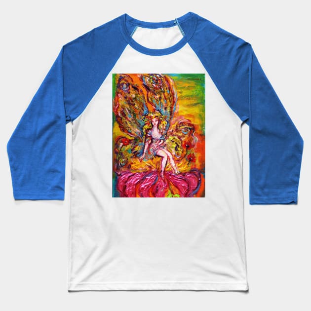 FLOWER FAIRY ON THE PINK IRIS Fantasy Creatures Baseball T-Shirt by BulganLumini